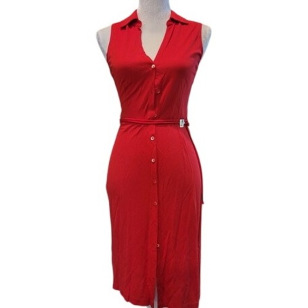 Guesss collection red medium dress Made in USA Rayon collared